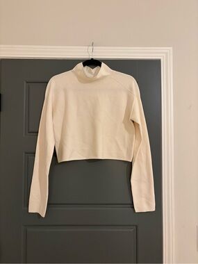 Helmut Lang Ivory Merino Wool Blend Cropped Mock Neck Sweater Medium